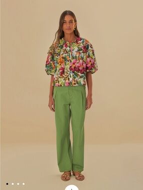 FARM RIO Green Pleated Pants | Straight Leg | Colorful Luxury Trousers 27